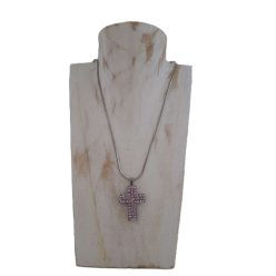   Apró köves kereszt medál lila kristályüveggel – nemesacél foglalatban