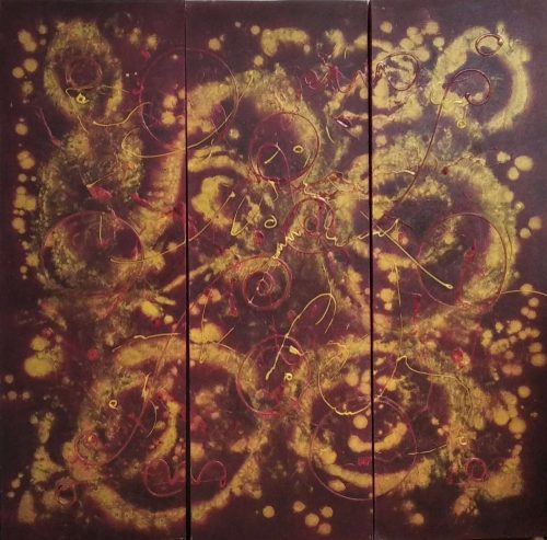 3 részes piros-arany absztrakt festmény