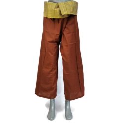 Thai uniszex nadrág barna, sárga derékrésszel