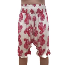   Térdnadrág fehér alapon indiai jellegű mintás rózsaszín