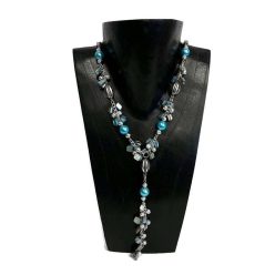 Nyaklánc, női, kék gyöngy világoskék kagylóval