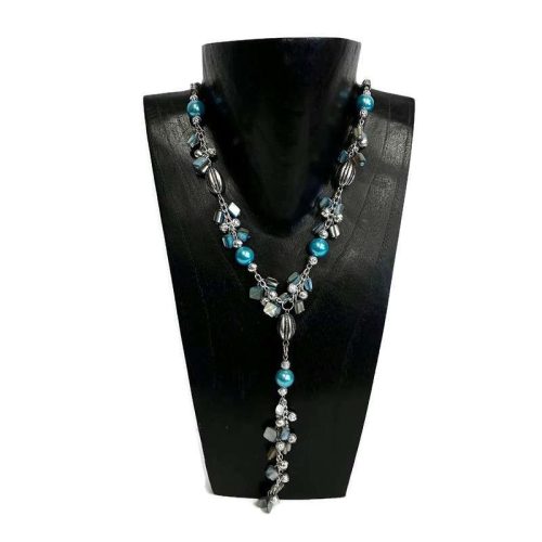 Nyaklánc, női, kék gyöngy világoskék kagylóval