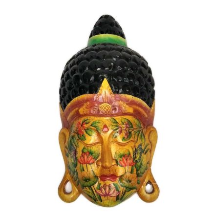 Buddha fej világosbarna-virágos 50cm lótuszvirág és pillangó