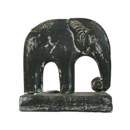 Fa panel, elefánt antik fekete fém betétes "S"