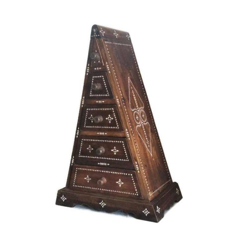 Teakfa piramis fiókos szekrény kagylóintarzia mintával 60cm