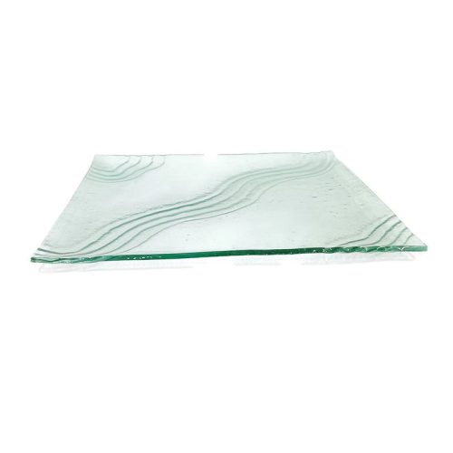 Üvegtál, szögletes, átlósan hullámvonalas