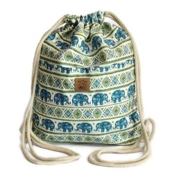 Utcai tornazsák, fehér alapon kék-zöld elefántos