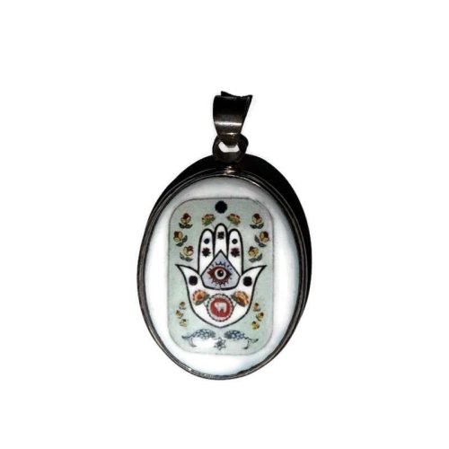 Ezüst tűzzománc medál Hamsa kéz motívummal – védelmező amulett Baliról