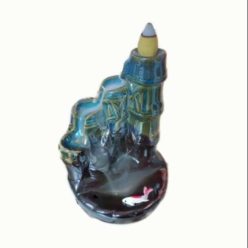   Kerámia visszaáramló kúpfüstölő tartó, türkiz bambusz