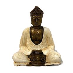   Buddha szobor meditáló pózban nagy - arany-fehér, meditáció és belső béke szimbóluma