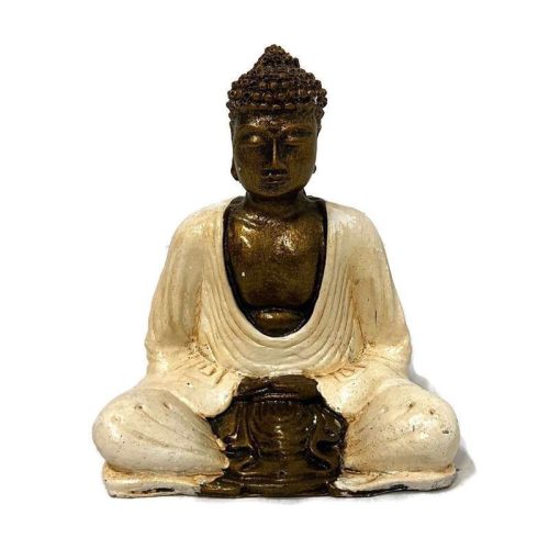 Buddha szobor meditáló pózban nagy - arany-fehér, meditáció és belső béke szimbóluma